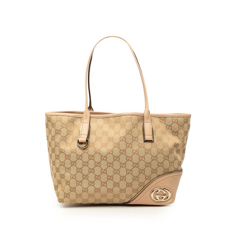 グッチ GGキャンバス ニューブリット トートバッグ ショルダーバッグ 169946 ベージュ キャンバス レザー レディース GUCCI【234-81365】