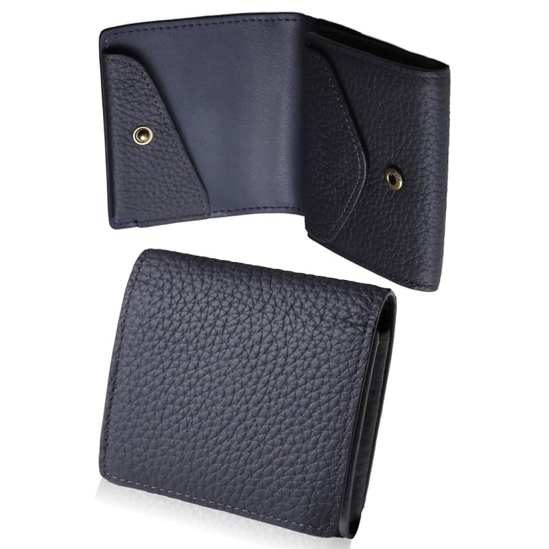【新品】 [LS LASIEM] 【極小薄型】 財布 ミニ財布 メンズ 二つ折り財布 時短 コンパクト 薄い財布 小さい 本革 レザー 薄型 薄い カードケース 小銭入れ 2つ折り 革 折りたたみ ミニウォレット ネイビー