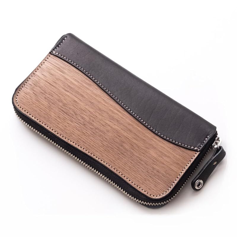 【新品】 [VARCO REAL WOOD] ラウンドジップウォレットNE (ブラック)