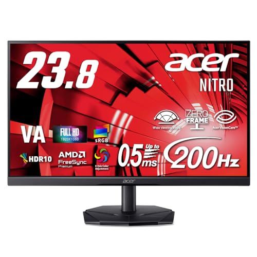 Acer 23.8インチ フルHD 200Hz 0.5ms(GTG) 広視野角 VA 非光沢 sRGB 99% AMD FreeSync Premium HDR10 ブラックブースト VRB対応 ブルーライト低減 HDMI 2.0 Displ 447dd697 15,005円