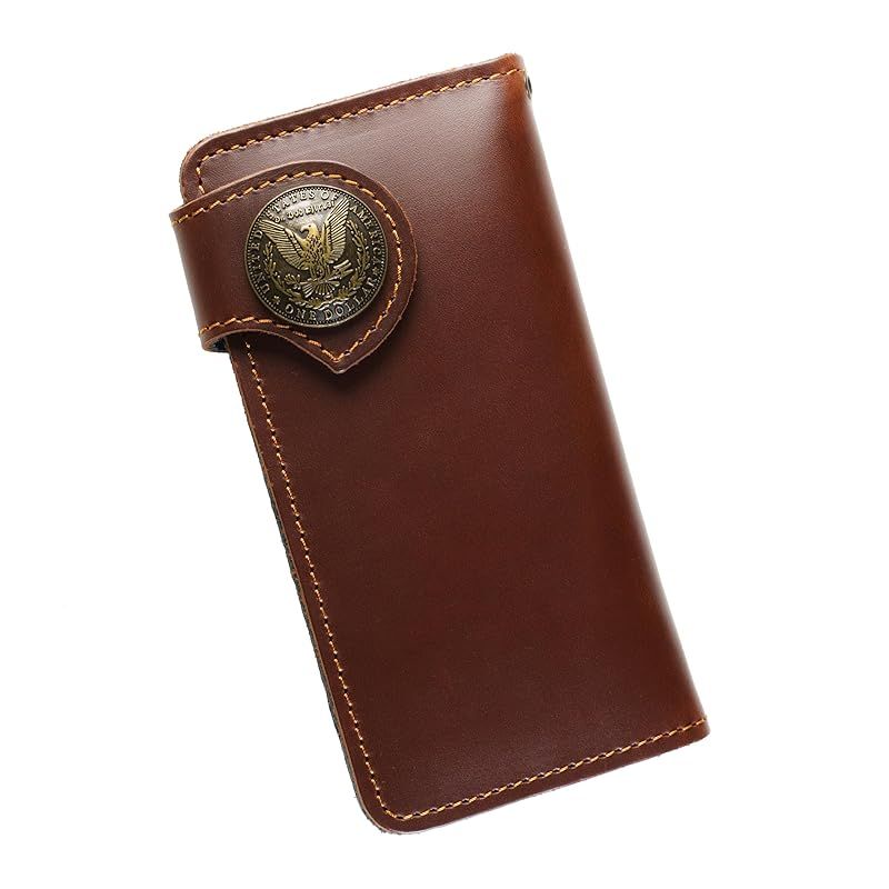 【新品】 [ASIAN ZACCA] バイカーズウォレット 長財布 ライダースウォレット レザーウォレット 二つ折り 財布 メンズ 本革 ヴィンテージ 革財布 メンズ長財布 ロングウォレット 長サイフ アメカジ コンチョインディアン ドクロ イーグル 男性