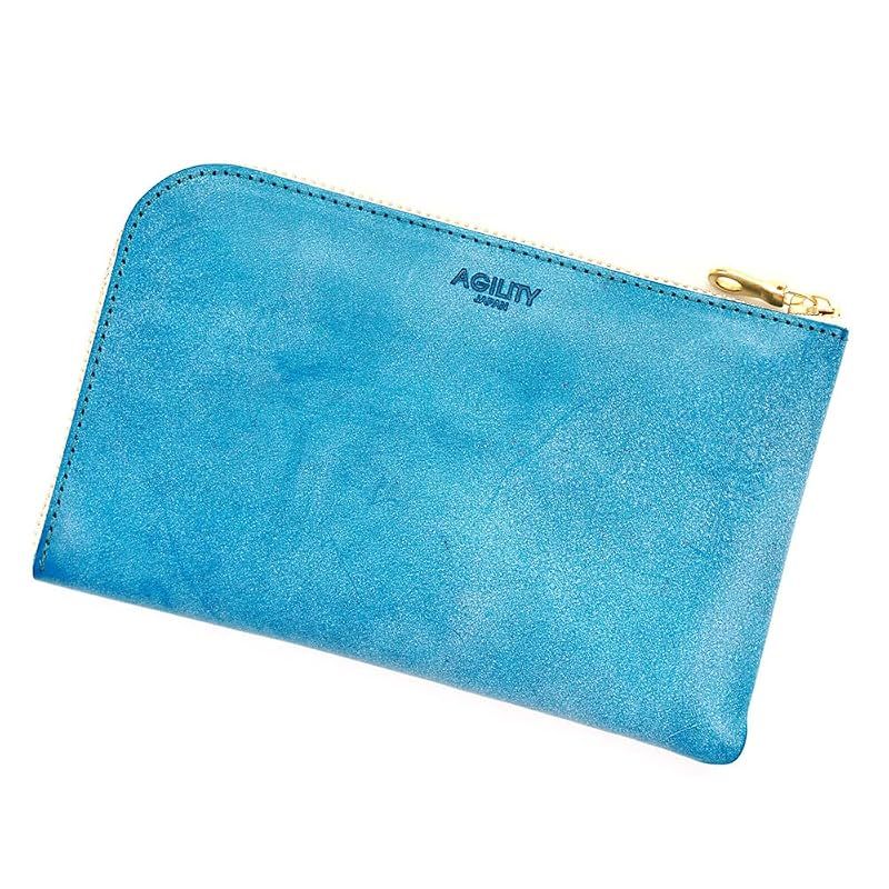 【新品】 アジリティアッファ(AGILITY affa)『ボヤージュ』財布 長財布 L字ファスナー 旅行財布 革 レザー スマホポーチ パスポートケース ターコイズブルー
