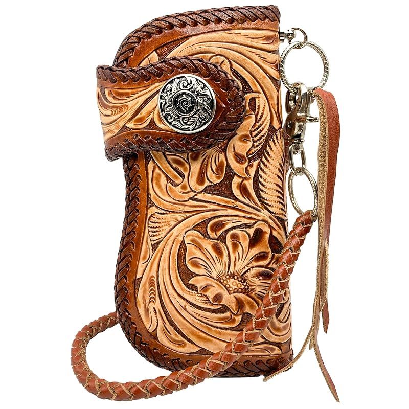 【新品】 [K&R] バイカーズウォレット カービング メンズ 財布 長財布 カーブ (ナチュラル/ブラウン カーブ)