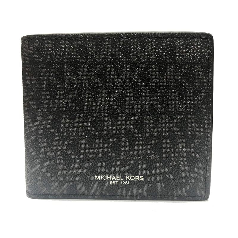 【新品】 Michael Kors (マイケル コース) メンズ クーパー 札入れ ポケットウォレット付き, ブラックPVC。, one size, 二つ折り財布