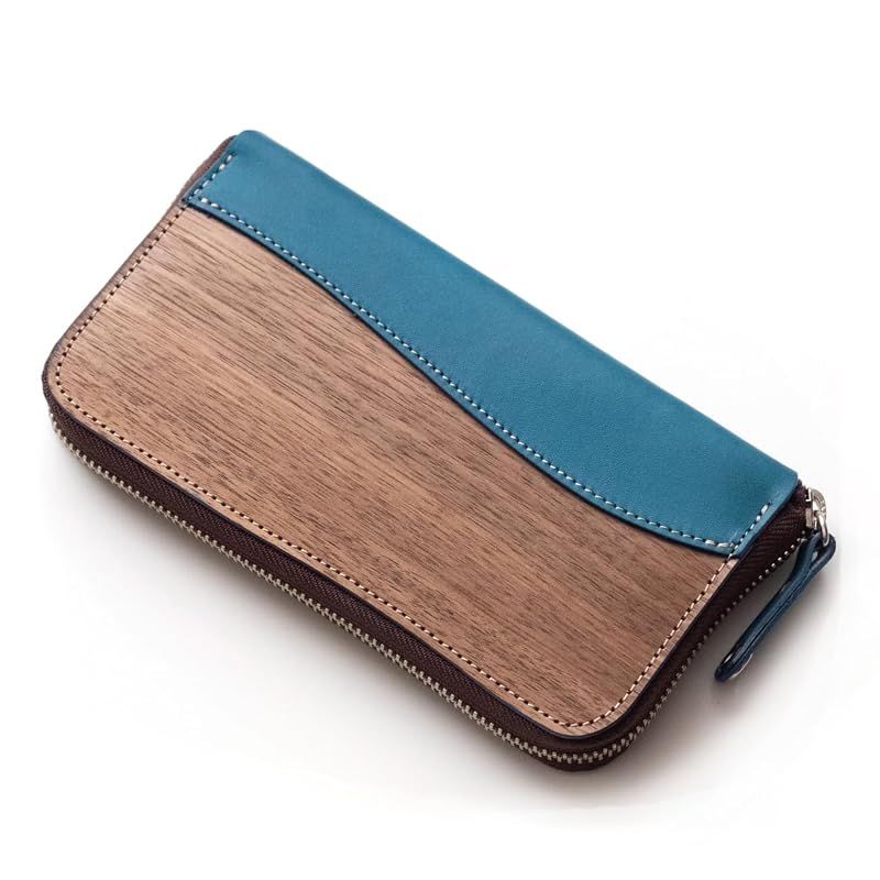 【新品】 [VARCO REAL WOOD] ラウンドジップウォレットNE (ブルー)