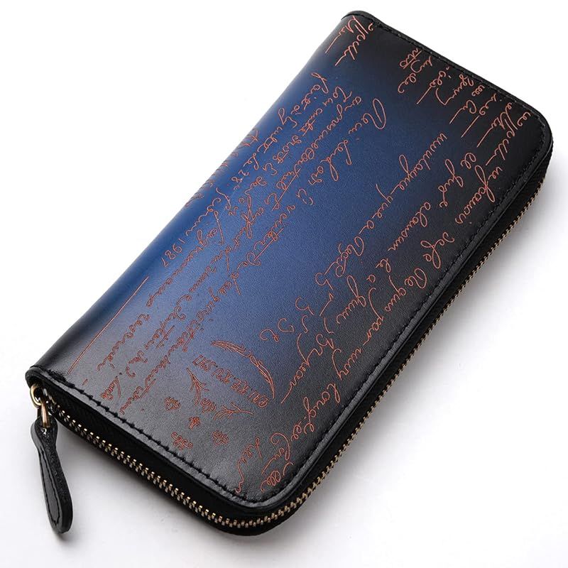 【新品】 [LUNICA] 財布 メンズ 長財布 イタリアンレザー 本革 小銭入れ ラウンドファスナー 大容量 (ブルー)