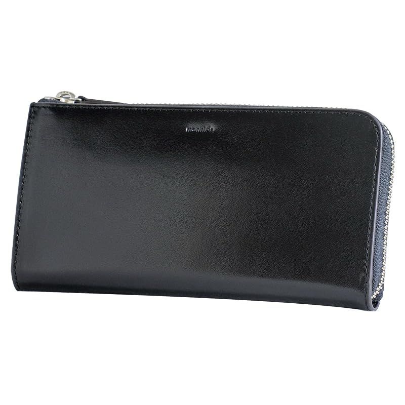【新品】 [Mannish] マニッシュ 長財布 財布 L字ファスナー メンズ 本革 大容量 マチあり シンプル 開運護符カード付 (ブラック) 8,876円