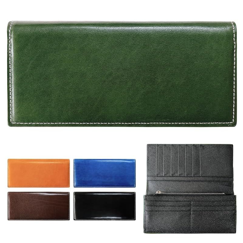 【新品】 [トレンディヤマギシ] 上品な紳士 レザー 本革 二つ折り 長財布 財布 メンズ レディース カード収納 小銭入れ 札入れ WL-D2-07 グリーン