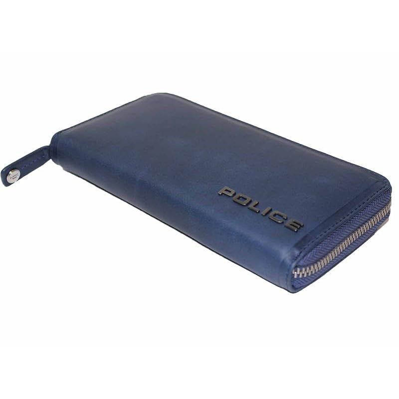 【新品】 [ポリス] 長財布 ラウンドファスナー シワ加工 イタリアブランド 高級 (Navy)