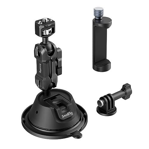 SmallRig 車載カメラマウント 吸盤式 スマホ用ハンドル用クランプ付き GoPro 11 / 10 / 9 / 8 / 7対応、DJI Osmo Action / Action2対応 、Osmo Pocket/Pocket 2対応 360°回転 アルミt