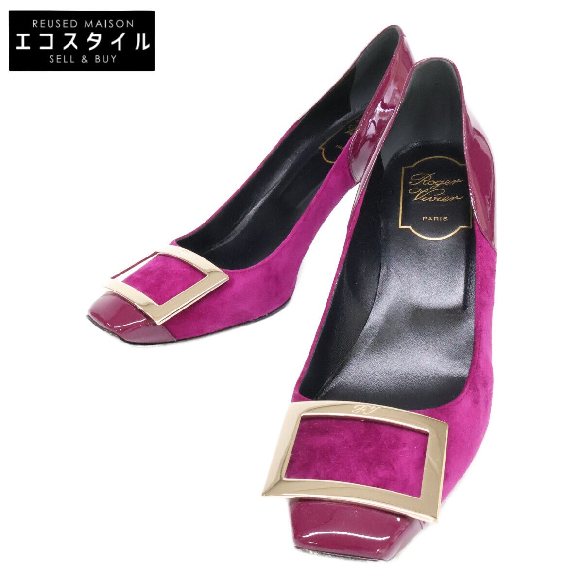 RogerVivier　ロジェヴィヴィエ　【美品】スエード/パテント スクエアトゥ パンプス　36 1/2