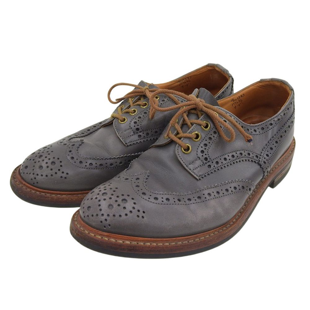 Tricker's　トリッカーズ　BOUTON レザー ウイングチップ シューズ メンズ グレー 9.5　9.5