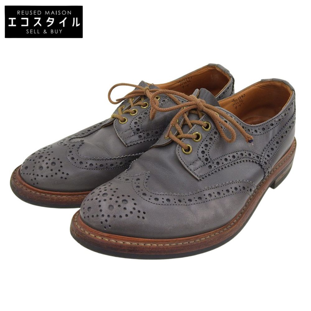 Tricker's　トリッカーズ　BOUTON レザー ウイングチップ シューズ メンズ グレー 9.5　9.5