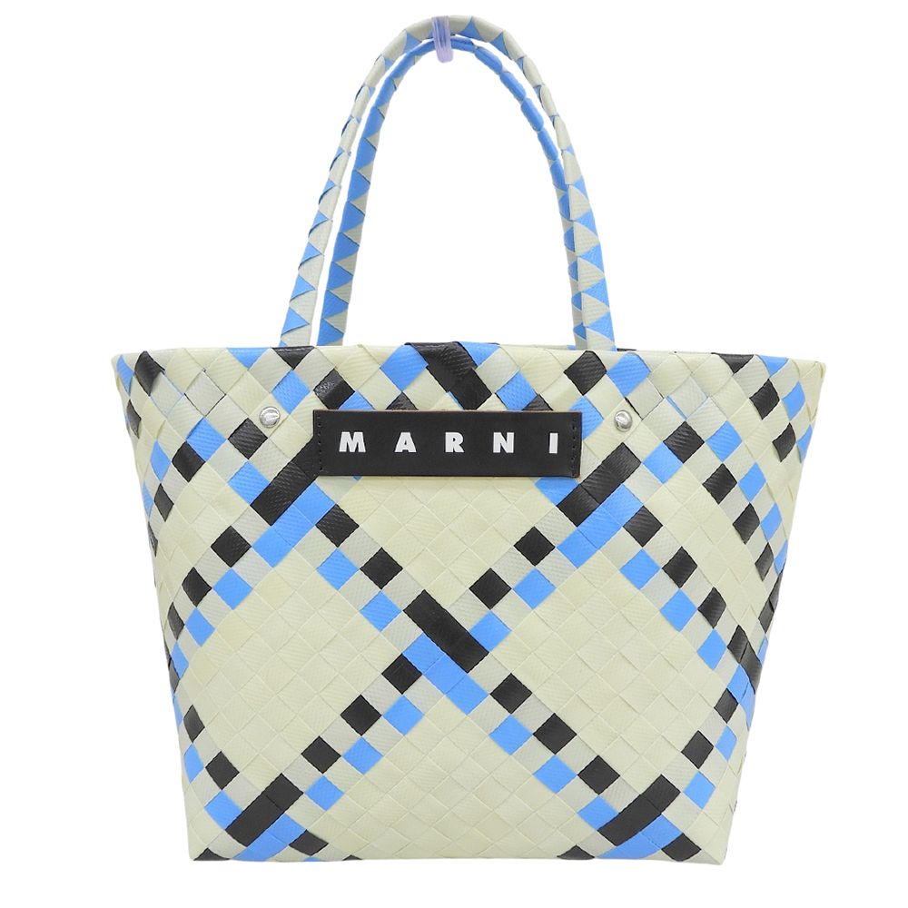 MARNI マルニ 美品 アイボリー×ブルー系 ピクニックバッグ ハンドバッグ レディース MARNI マルニ 美品 アイボリー×ブルー系 ピクニックバッグ ハンドバッグ レディース