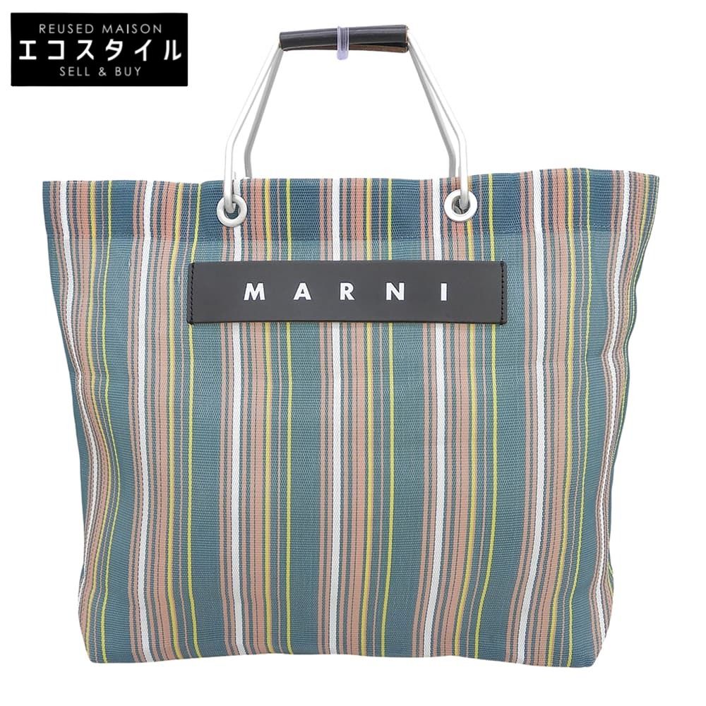 MARNI　マルニ　美品 ストライプ フラワーカフェ トートバッグ レディース グリーン系