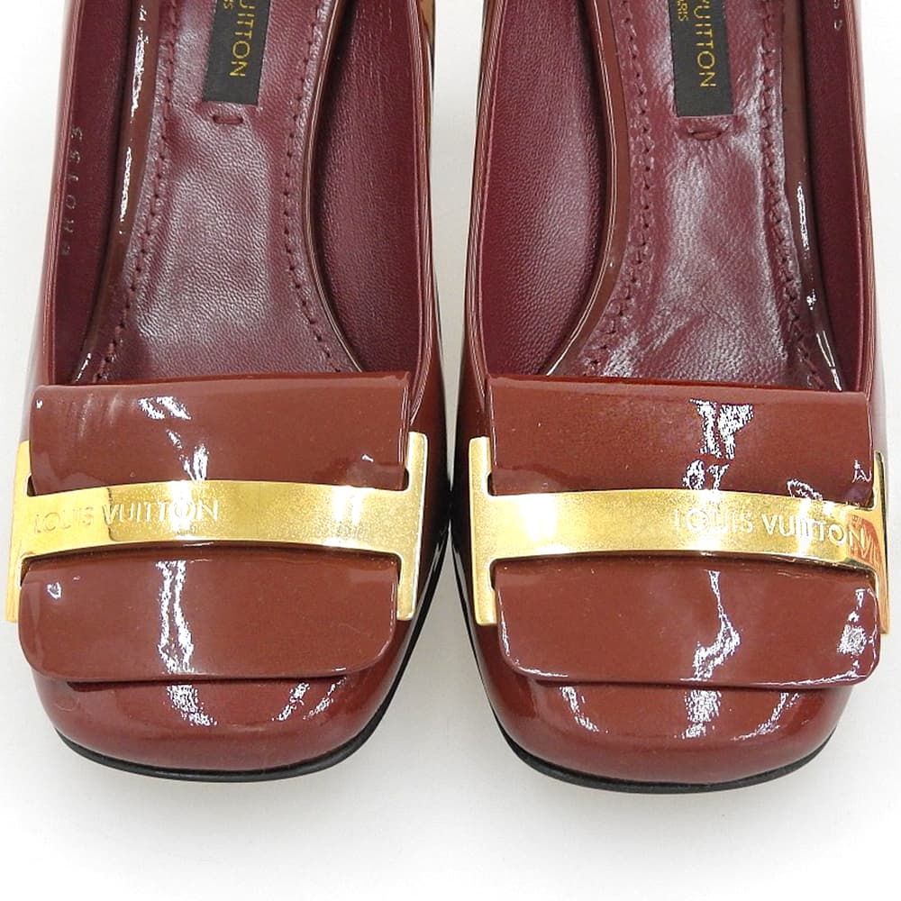 LOUIS VUITTON　ルイヴィトン　美品 パテント レザー ロゴバックル パンプス シューズ レディース ボルドー 34 13年　34