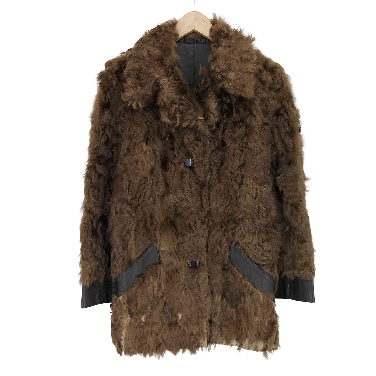 ユーズドフルギ USED古着 real fur jacket リアルファージャケット パイピングレザー バックベルト レディース 表記無