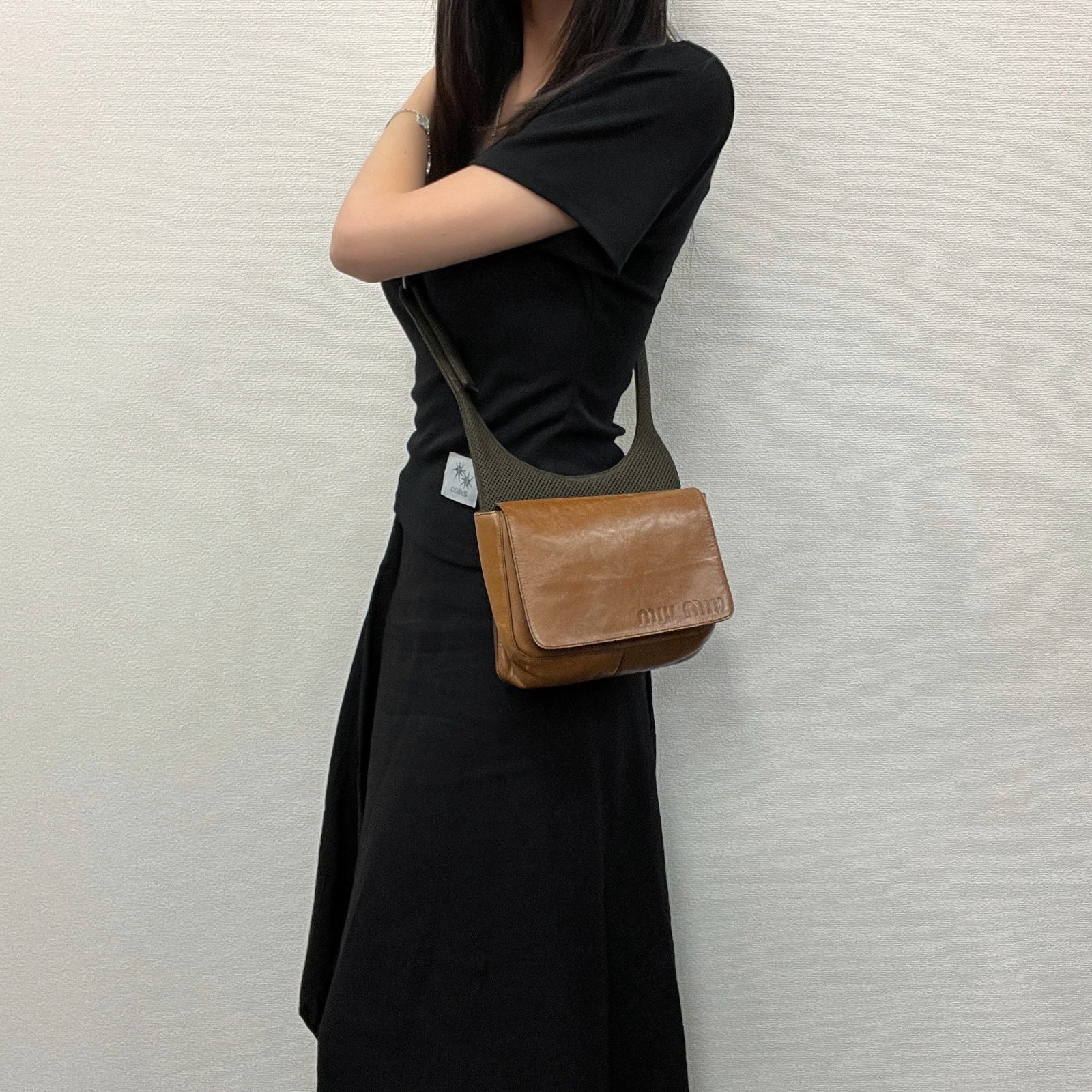 中古】MIU MIU ミュウミュウ アーカイブ メッシュ レザーフラップ 