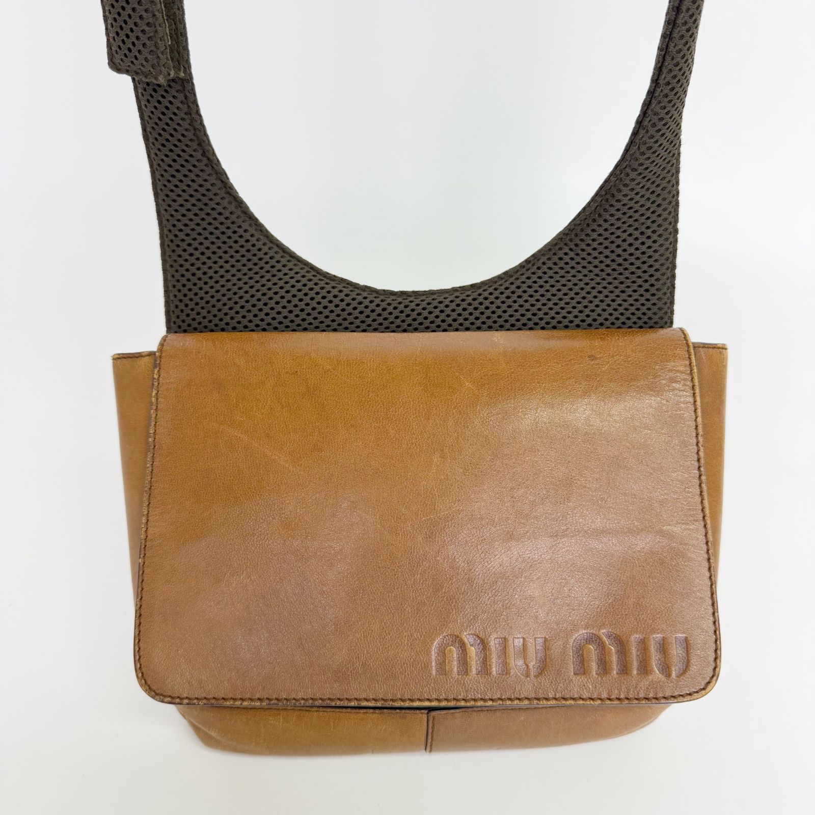 中古】MIU MIU ミュウミュウ アーカイブ メッシュ レザーフラップ