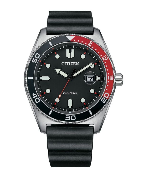 シチズン レディース アクセサリー 腕時計 Citizen EcoDrive Mens Sport Casual Black Polyurethane Strap Watch 43mm Silver