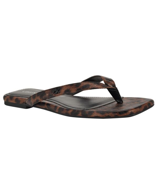 カルバンクライン レディース シューズ サンダル Calvin Klein Womens Stelea Flat Thong Sandals Dark Brown Leopard ブラウン