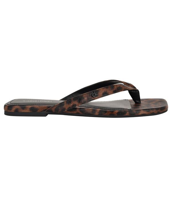 カルバンクライン レディース シューズ サンダル Calvin Klein Womens Stelea Flat Thong Sandals Dark Brown Leopard ブラウン