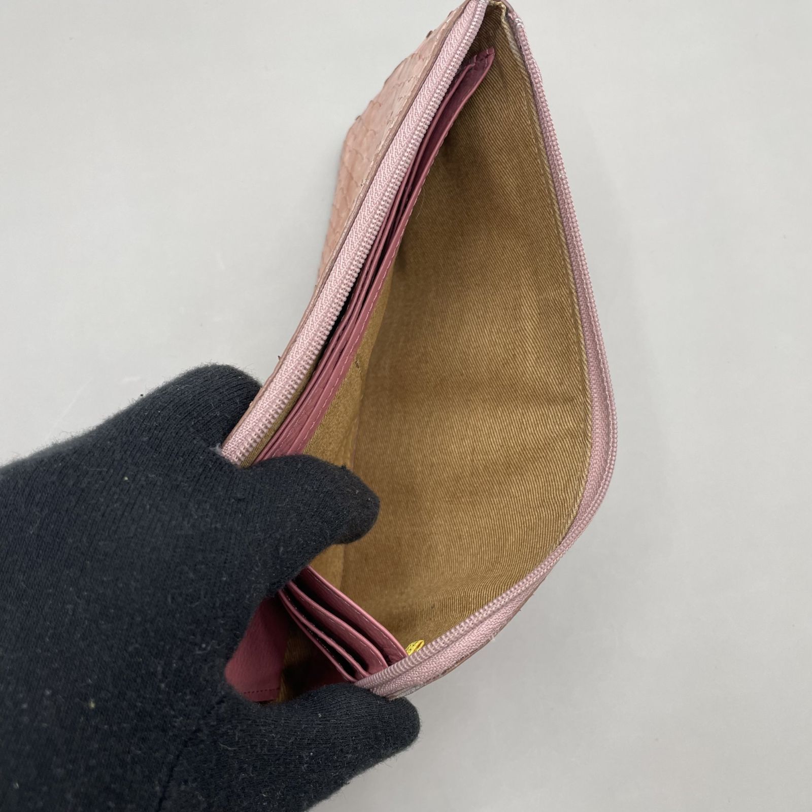 良品 ATAO アタオ 長財布 L字ファスナー パイソン ゴールド金具 ロゴ