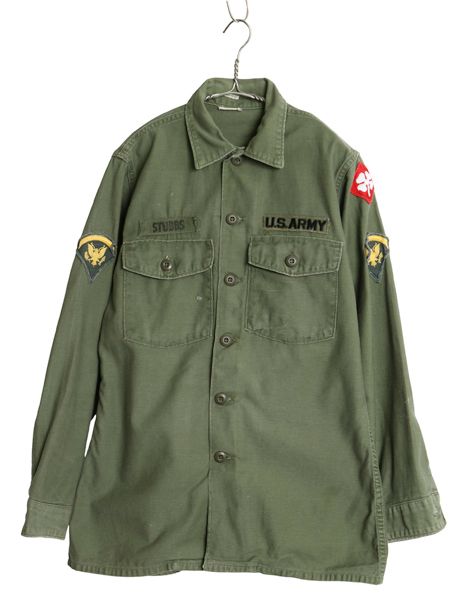 60s 米軍実物 US ARMY コットン サテン ユーティリティ シャツ M / ヴィンテージ OG107 シャツ袖 2nd ミリタリー 軍物 ワッペン フルパッチ 12,100円