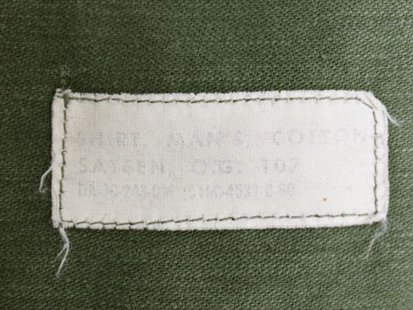 60s 米軍実物 US ARMY コットン サテン ユーティリティ シャツ M 程 ヴィンテージ 60年製 OG107 筒袖 1st 後期 ミリタリー 軍物 ワッペン