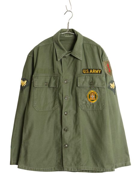 60s 米軍実物 US ARMY コットン サテン ユーティリティ シャツ L 程 ヴィンテージ 62年製 OG107 筒袖 1st 後期 ミリタリー 軍物 ワッペン 12,100円
