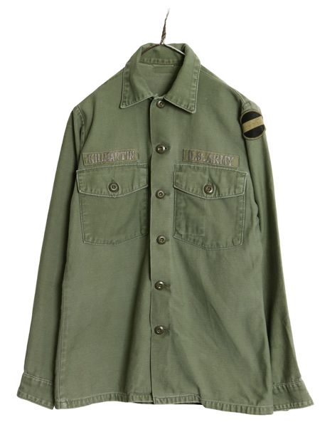 70s 米軍実物 US ARMY コットン サテン ユーティリティ シャツ S 程/ 73年製 ヴィンテージ OG107 シャツ袖 4th 軍物 ミリタリー ワッペン 8,300円