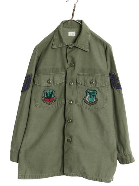 70s 米軍実物 US ARMY コットン サテン ユーティリティ シャツ M / 75年製 ヴィンテージ OG107 シャツ袖 4th 軍物 ミリタリー ワッペン付き 9,400円