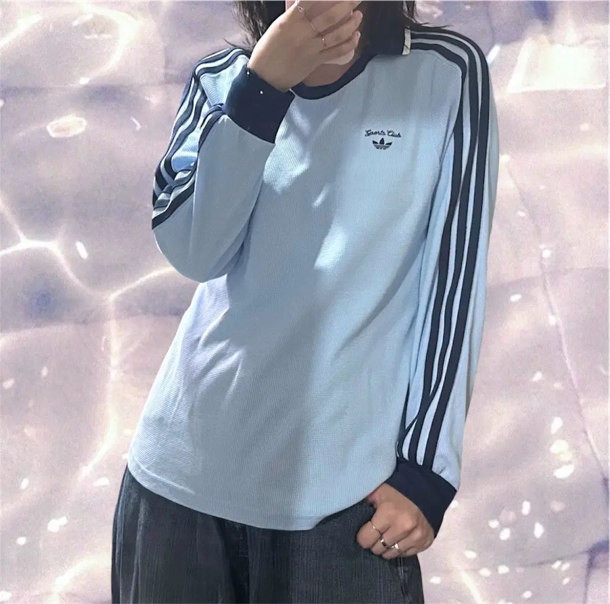 アディダス 新モデル PK Kara Kara ロングスリーブ Tシャツ ワッフル ロングスリーブ スカイ ブルー スカイ M