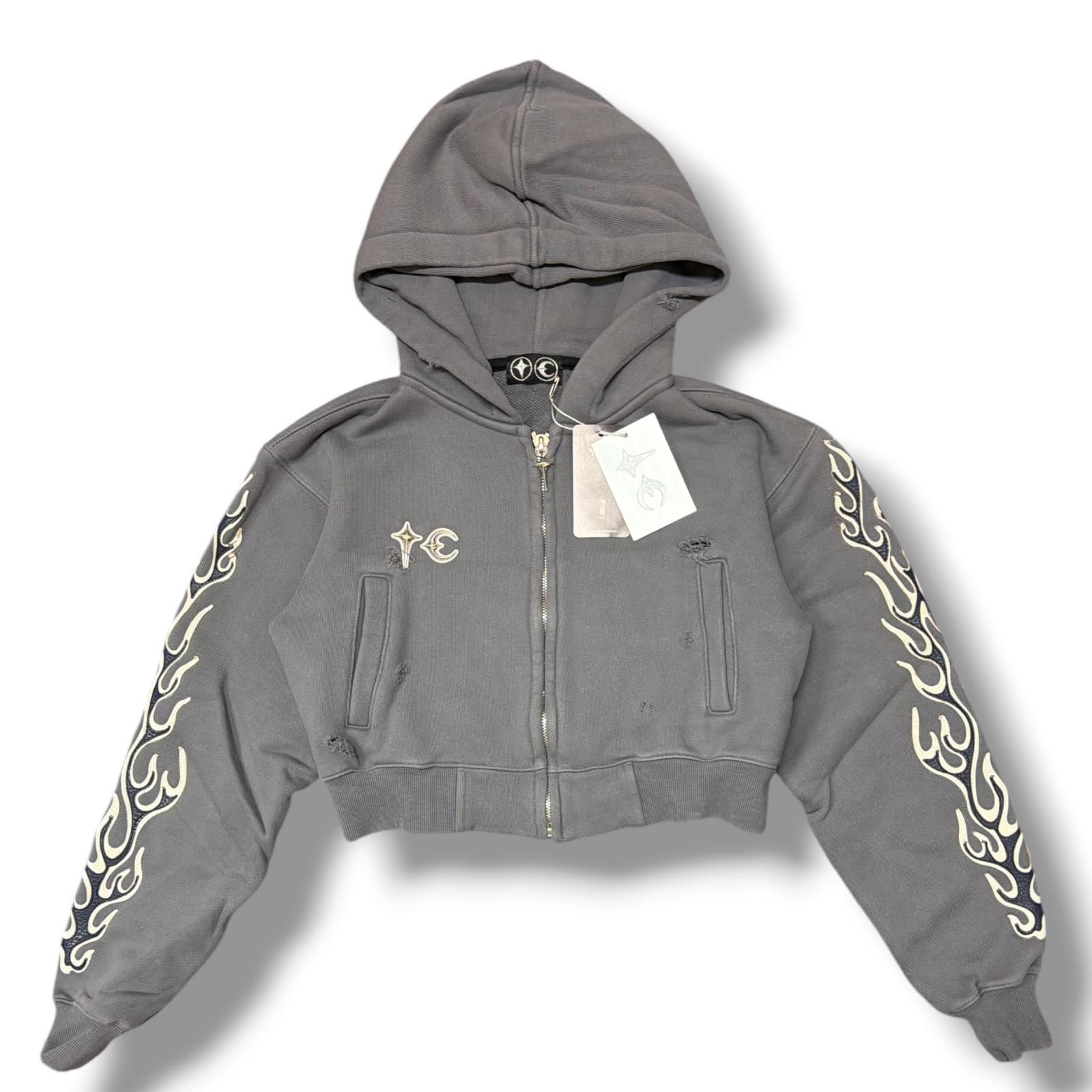 未使用 THUG CLUB 25SS LEATHER FLAME CROPPED HOODED ZIP-UP ジップ