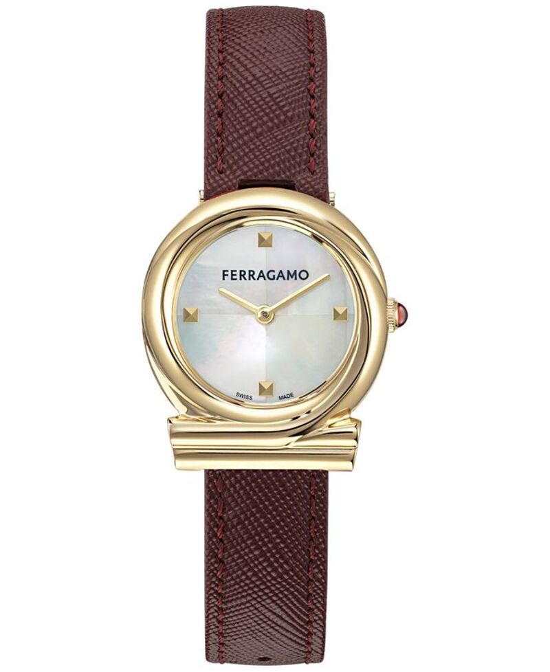 フェラガモ レディース アクセサリー 腕時計 レザー Ferragamo Womens Swiss Gancini Twisted Burgundy Leather Strap Watch 28mm