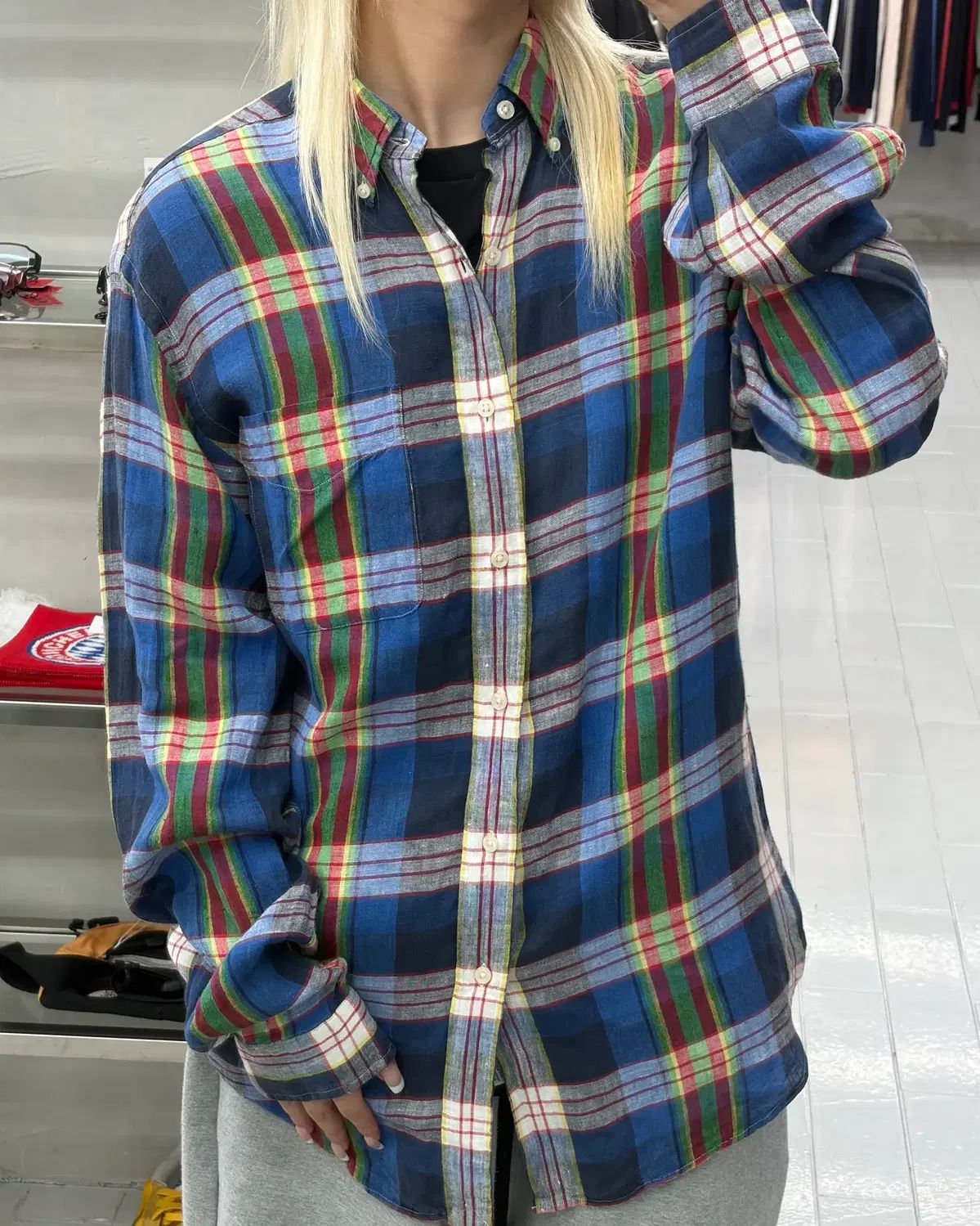 (M) ポロ マルチ カラー チェック ポケット シャツ 8,129円