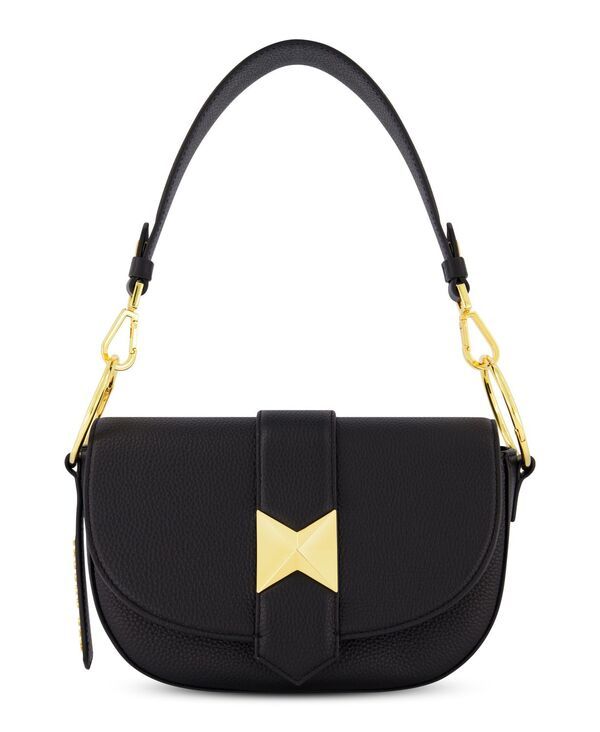 マックダガル レディース バッグ レザー Mac Duggal Gold Plated Hardware Grain Leather Saddle Bag Black ブラック