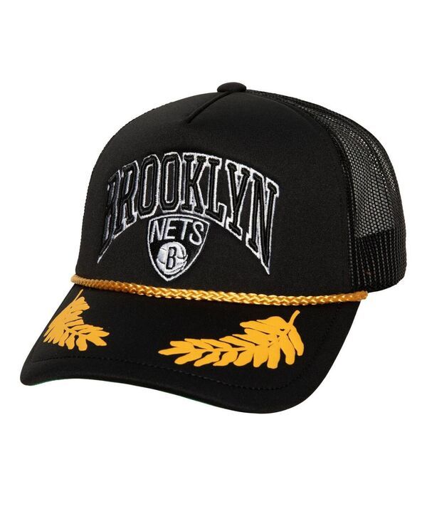 ミッチェルネス メンズ アクセサリー 帽子 メッシュ Mitchell Ness Mens Black Brooklyn Nets Hardwood Classics Gold Leaf Mesh T