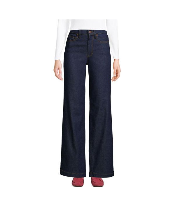 ランズエンド レディース ボトムス デニムパンツ ワイドレッグ ジーンズ Lands End Womens Recover High Rise Wide Leg Blue Jeans River ri