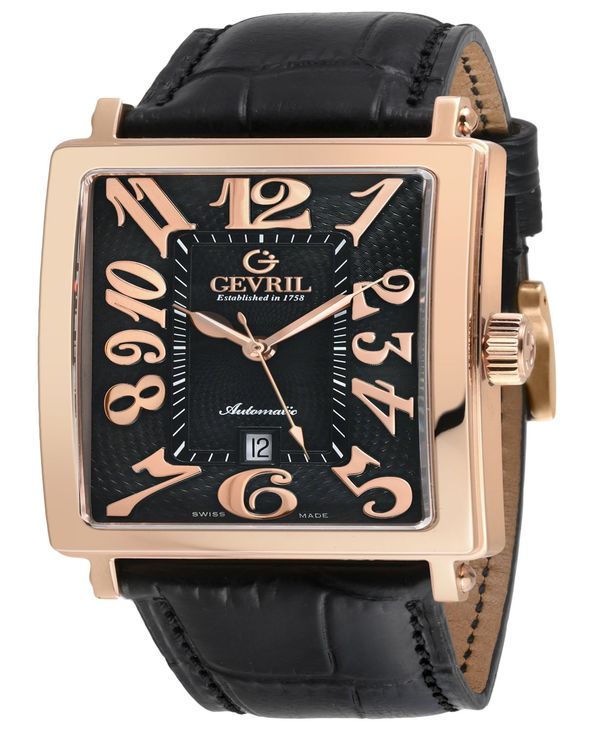 ジェビル メンズ アクセサリー 腕時計 レザー Gevril Mens Avenue of Americas Swiss Automatic Italian Black Leather Strap W 117,900円