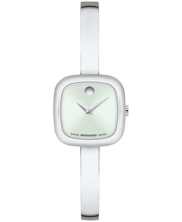 モバド レディース アクセサリー 腕時計 Tシャツ Movado Womens Museum Cushion Swiss Quartz Stainless Steel Bangle Watch 215