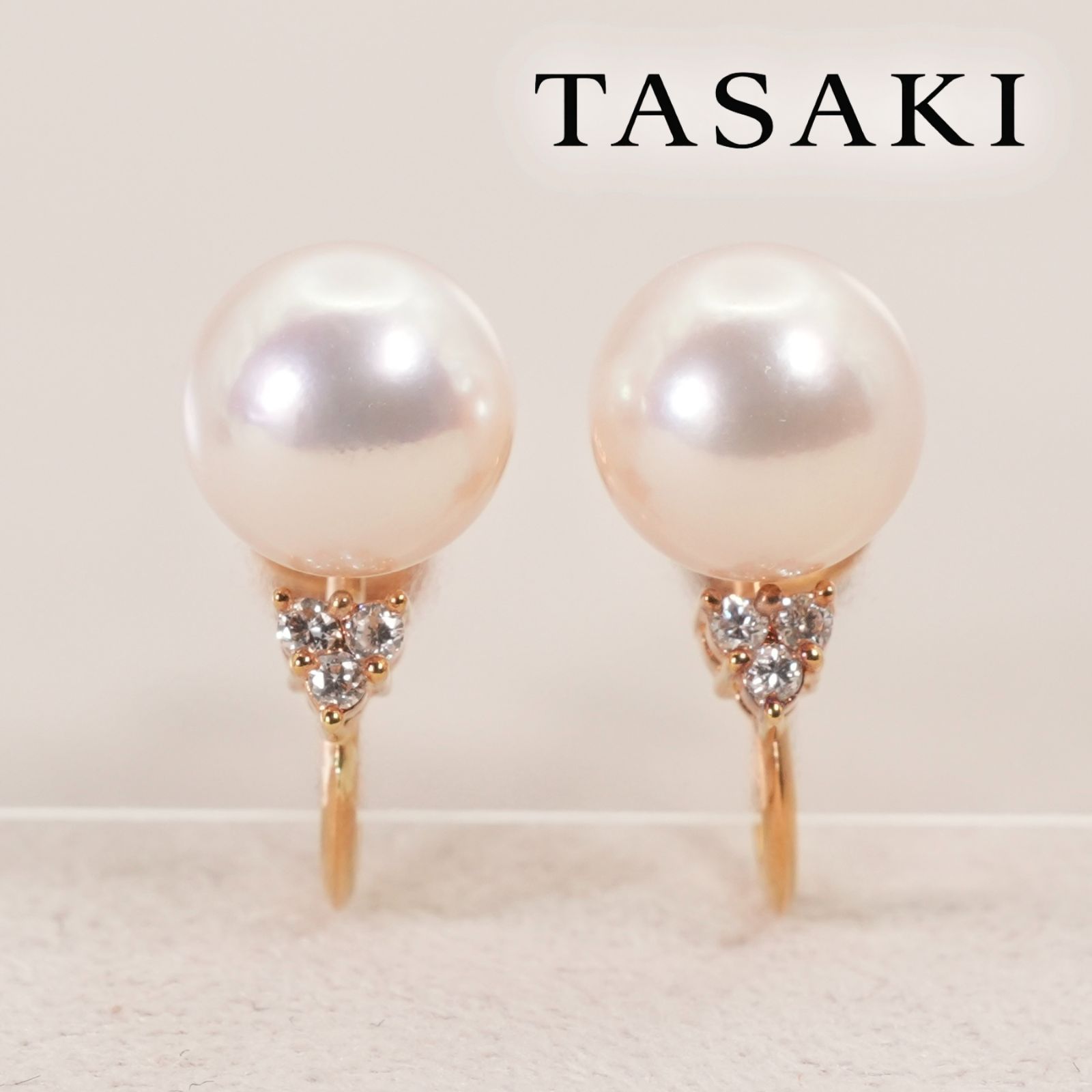 タサキ K18 アコヤパール×ダイヤ イヤリング 田崎真珠 /26-0883