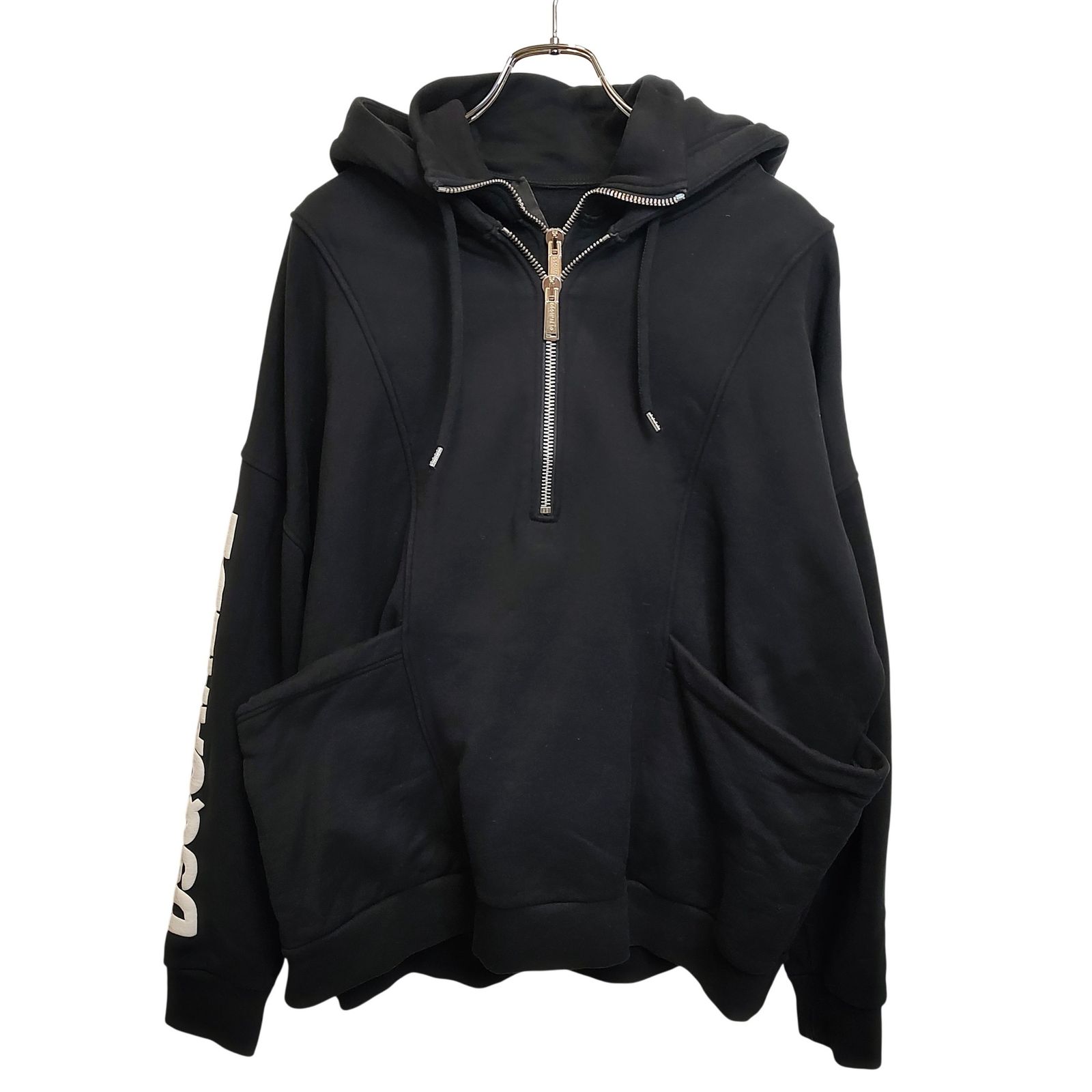 DSQUARED2 ディースクエアード 22AW レイヤードデザイン ハーフジップ パーカー S71GU0557 L ブラック メンズ