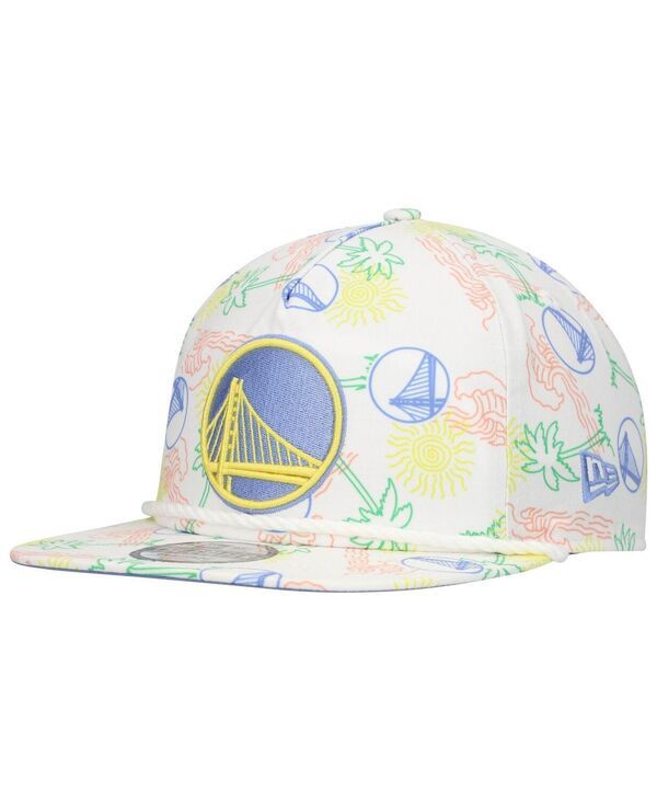ニューエラ メンズ アクセサリー 帽子 New Era Mens White Golden State Warriors Palm Trees and Waves Golfer Adjustable