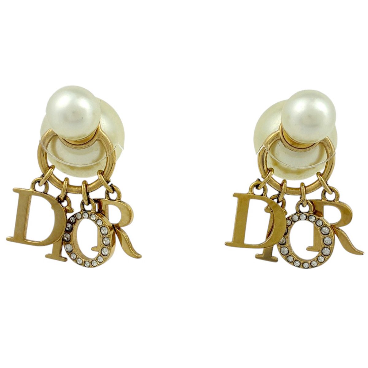 ディオール Dior ピアス メタル フェイクパール ラインストーン