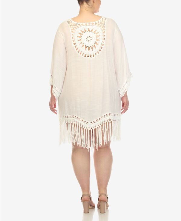 ホワイトマーク レディース トップス ワンピース プラスサイズ フリンジ White Mark Plus Size Crocheted Fringed Trim Cover Up Dress Whit