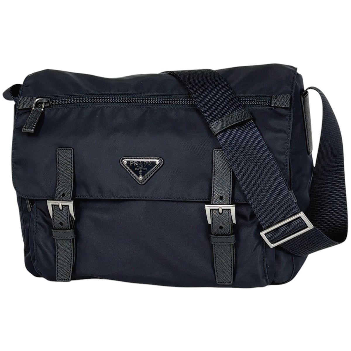 プラダ PRADA ショルダーバッグ ロゴプレート テスートナイロン ブルー 1BD671 レディース 【中古】