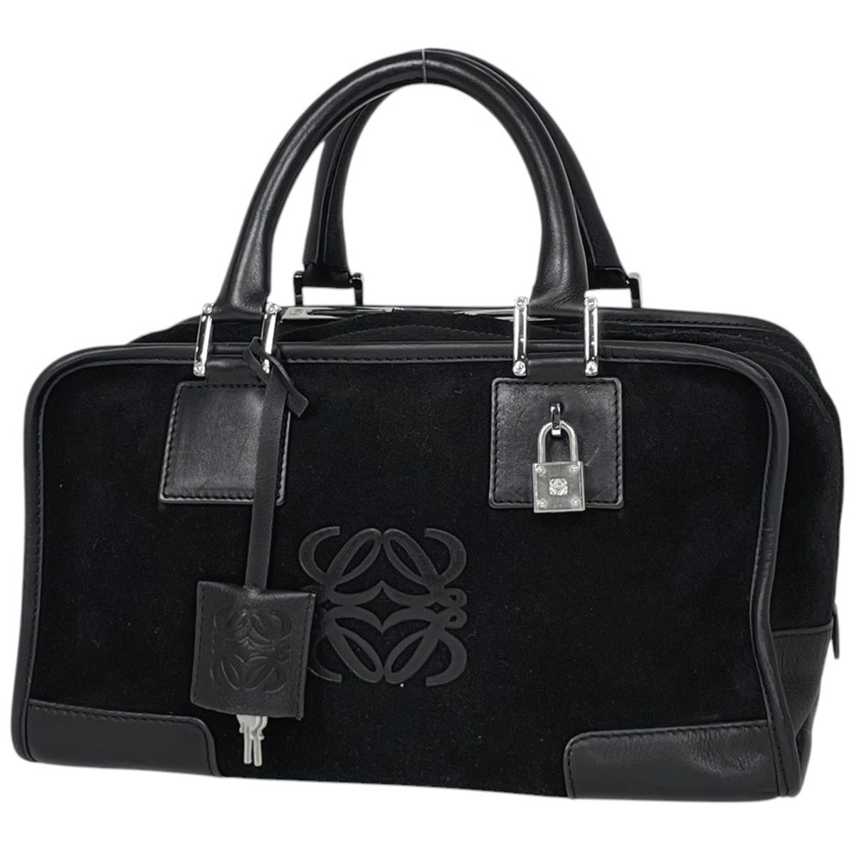 ロエベ LOEWE ハンドバッグ アマソナ28 アナグラム スエード ブラック レディース 【中古】