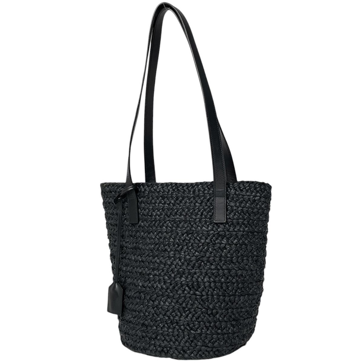 サンローラン SAINT LAURENT トートバッグ パニエ スモール かごバッグ ラフィア ブラック 579518 レディース 【中古】