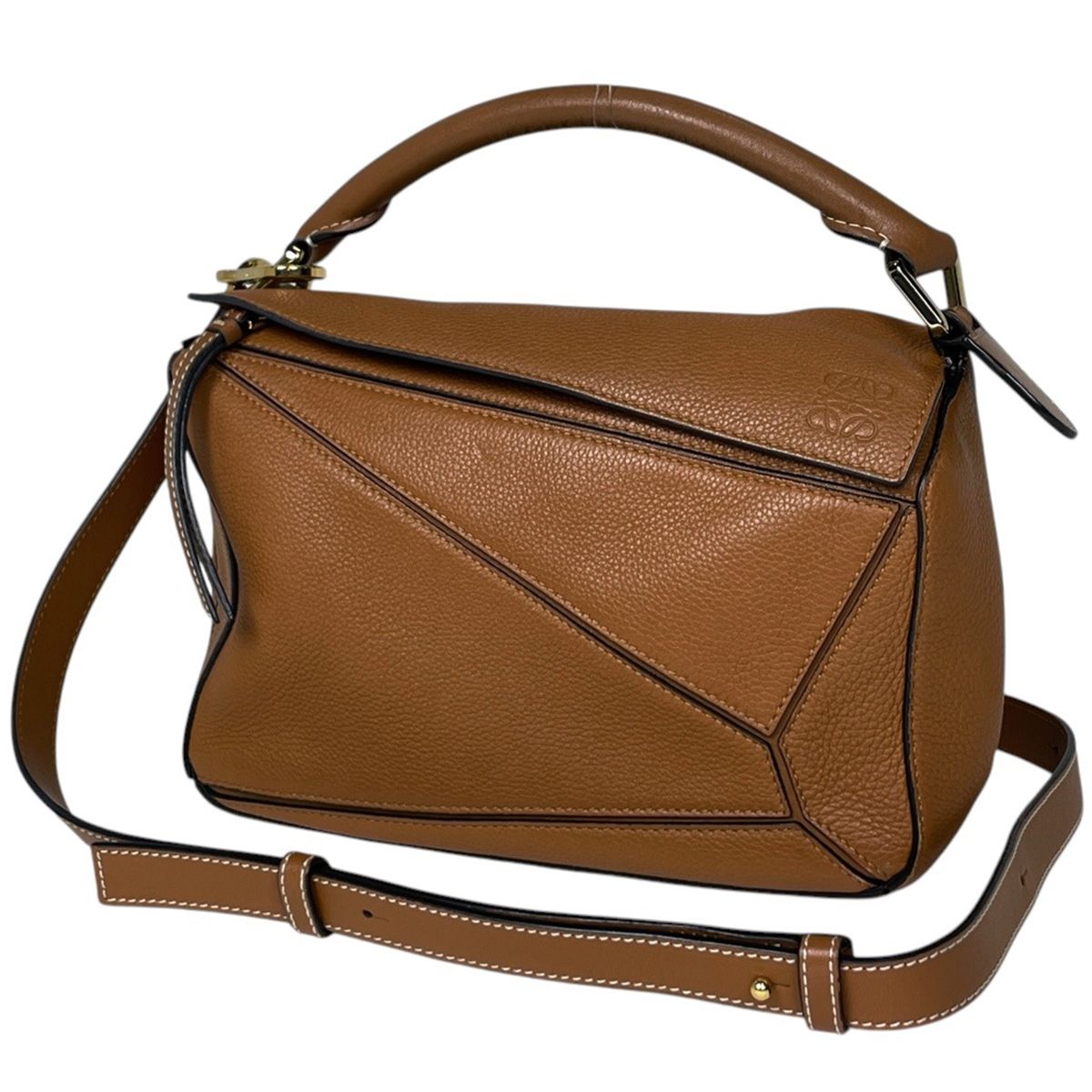 ロエベ LOEWE パズルバッグ スモール ハンドバッグ アナグラム 2WAY レザー ブラウン レディース 【中古】